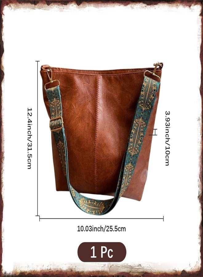 CALFOVERA Hobo Crossbody Bag for Women Vegan PU Leather Shoulder Purses Brown Stylish Wide Guitar Strap Tote Bucket Bag with Zipper for Working, Shopping, Traveling, Daily Use, Gifts - Image 2